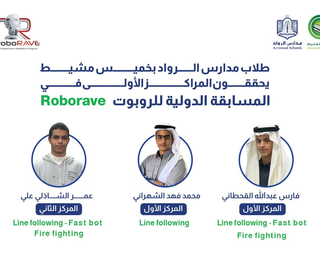 طلاب مدارس الرواد يحققون المراكز الأولى في المسابقة الدولية للروبوت  Roborave